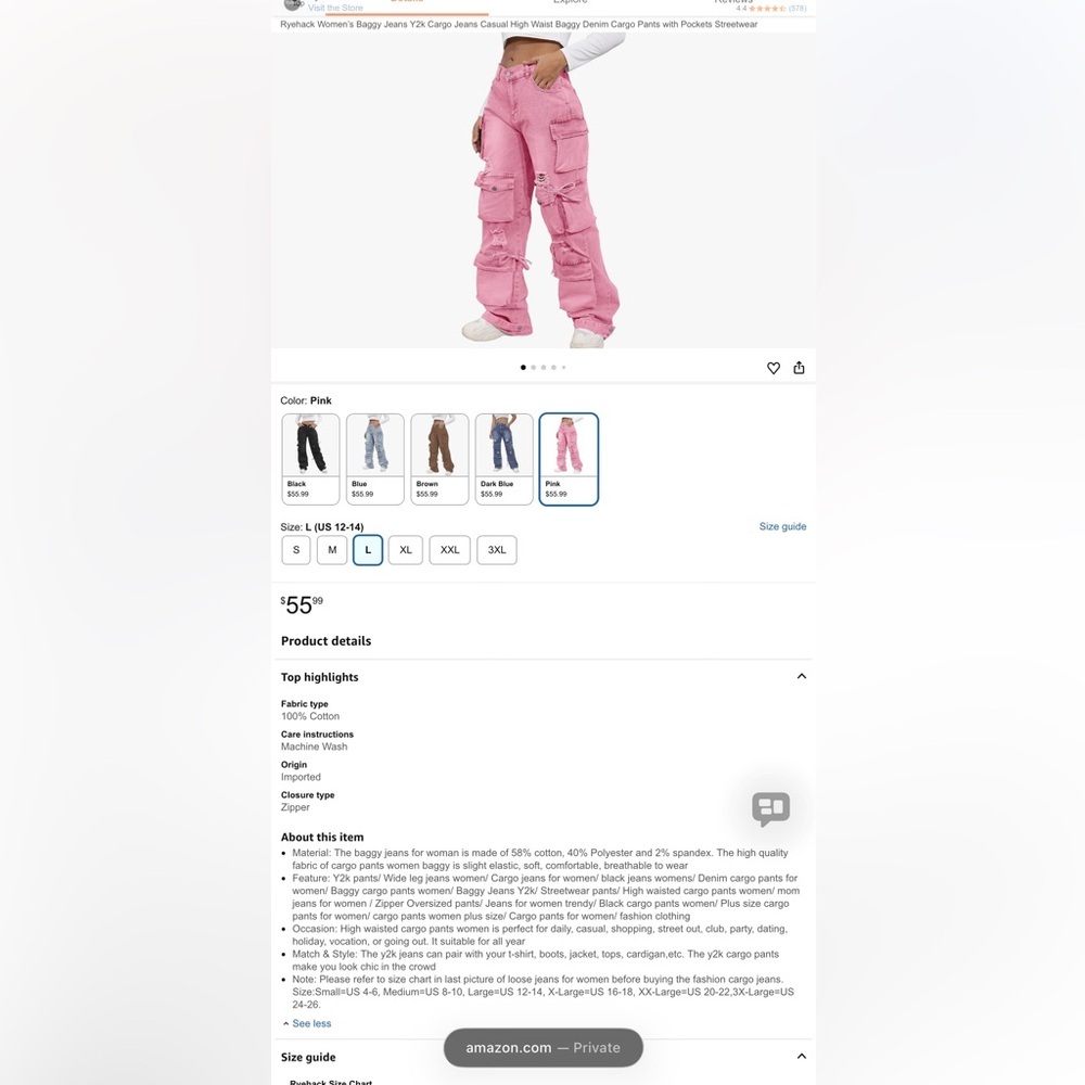 NWT Pink Distressed Denim Cargo Jeans - Picture 6 of 7